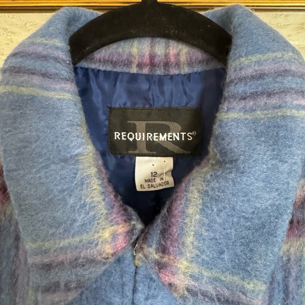 Vintage Wool Plaid Jacket ✨ Cropped Blue Preppy Fall Blazer Chic Zip Up Coat - Picture 4 of 6